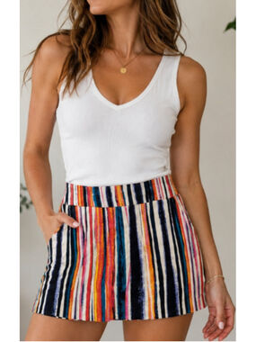Hope & Harlow Colorful Striped Mini Skort 16P Women's 16 Petite Rainbow Stripe